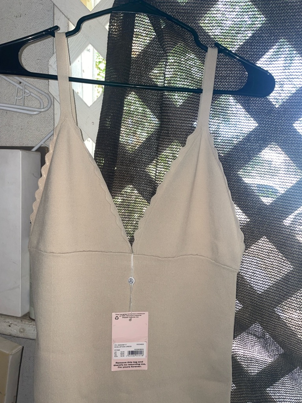 Missguided Beige Scallop-Trim Ribbed V-Neck Dress